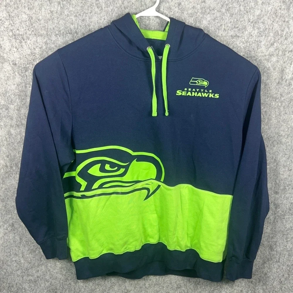 Majestic Seattle Seahawks Hoodie Men's 2XL Colorblock Navy Blue Action Green NFL
